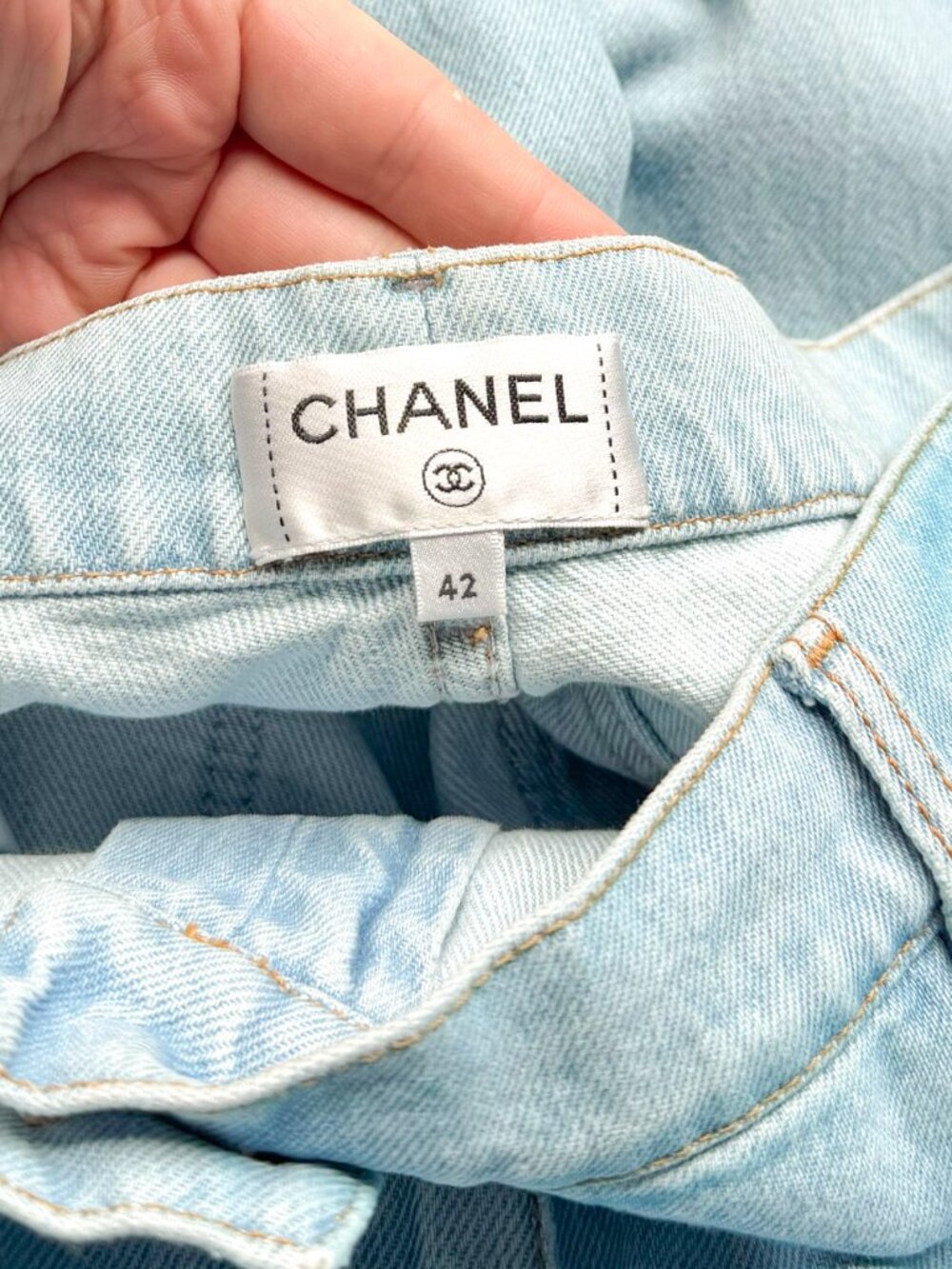 Chanel 2024 Washed Turquoise Blue Wide Leg Jeans - Picture 9 of 11